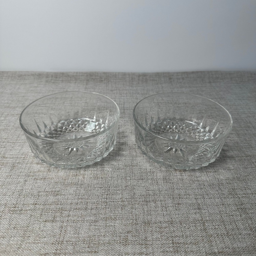 Set of 2 Arcoroc France Clear Pressed Vintage Glass Dessert Bowls